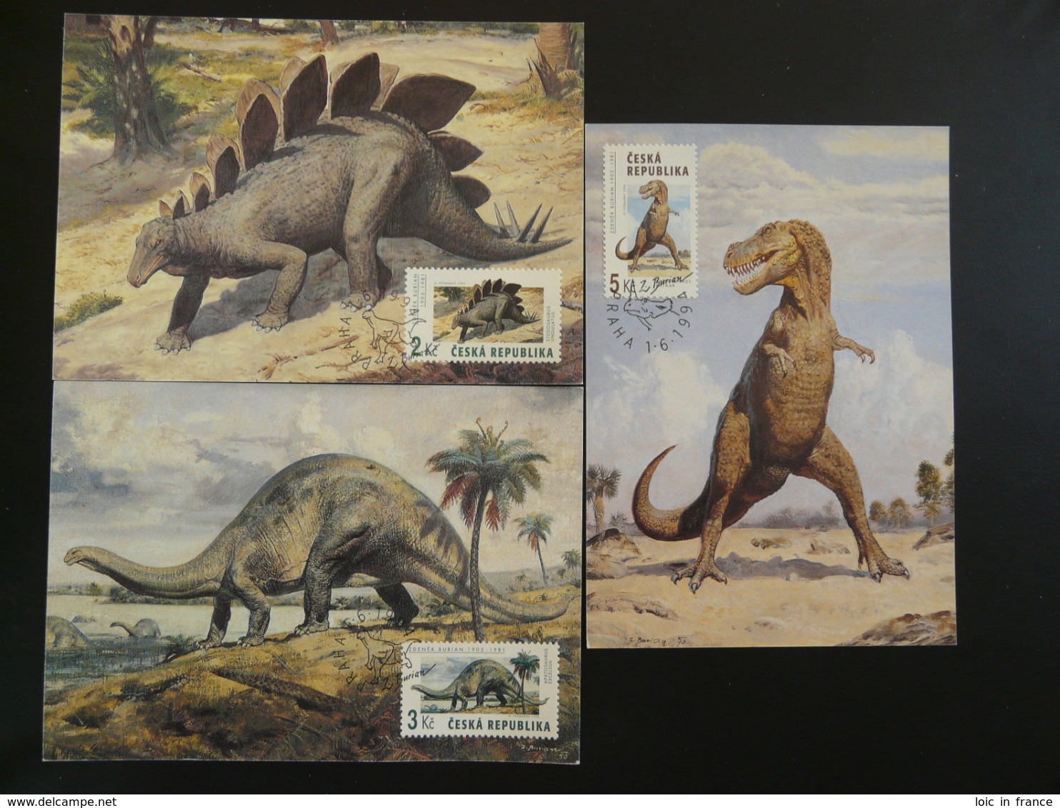 Carte Maximum Card (x3) Dinosaures Dinosaurs 1994 République Tchèque Czech Republic Ceska (ref 86294) - Préhistoriques
