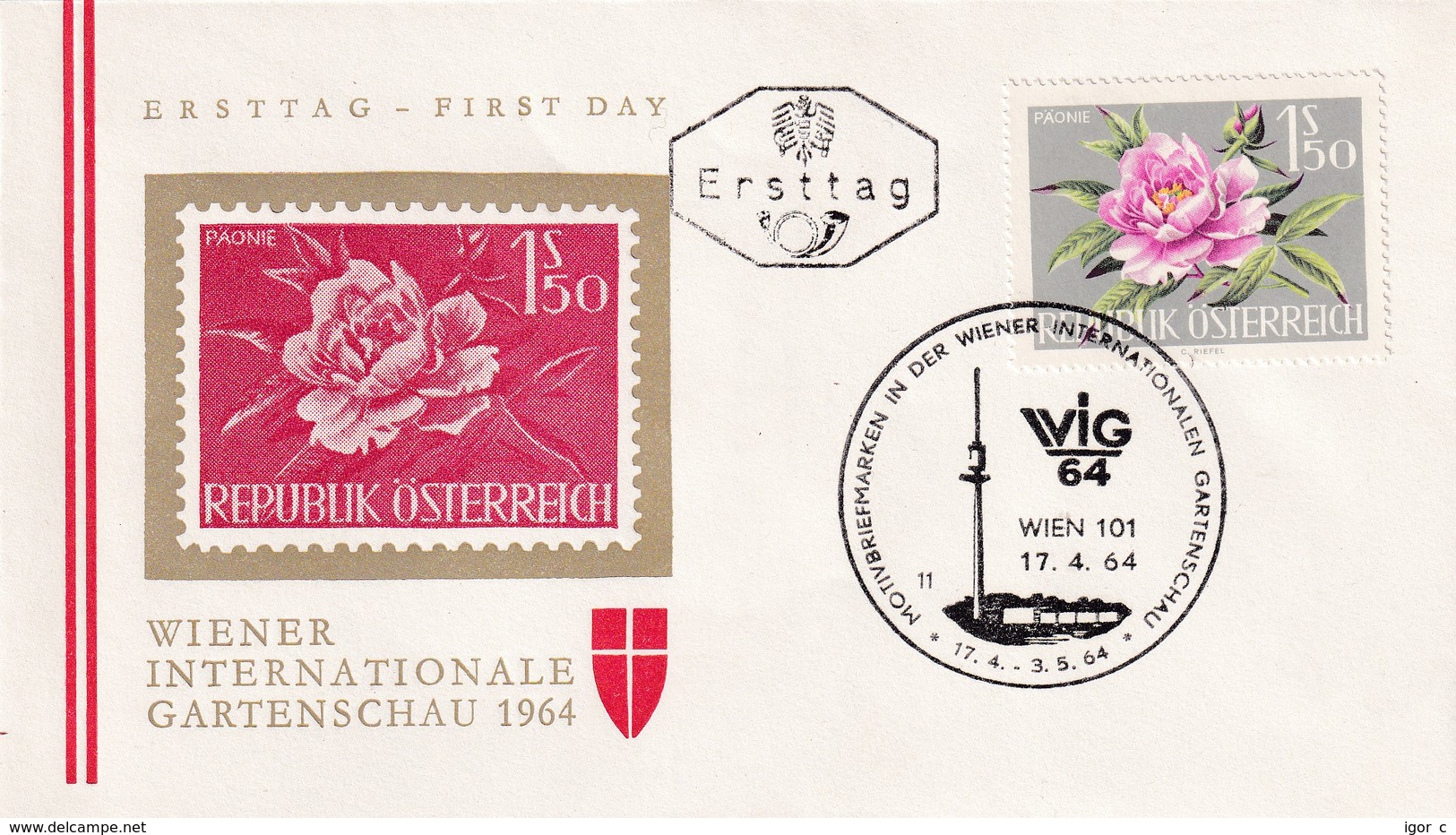 Austria 1964 Cover: Flora Flowers Fleur: WIG 64 Wien Wiener Internatioale Garden Schau; Paonie - Sonstige & Ohne Zuordnung