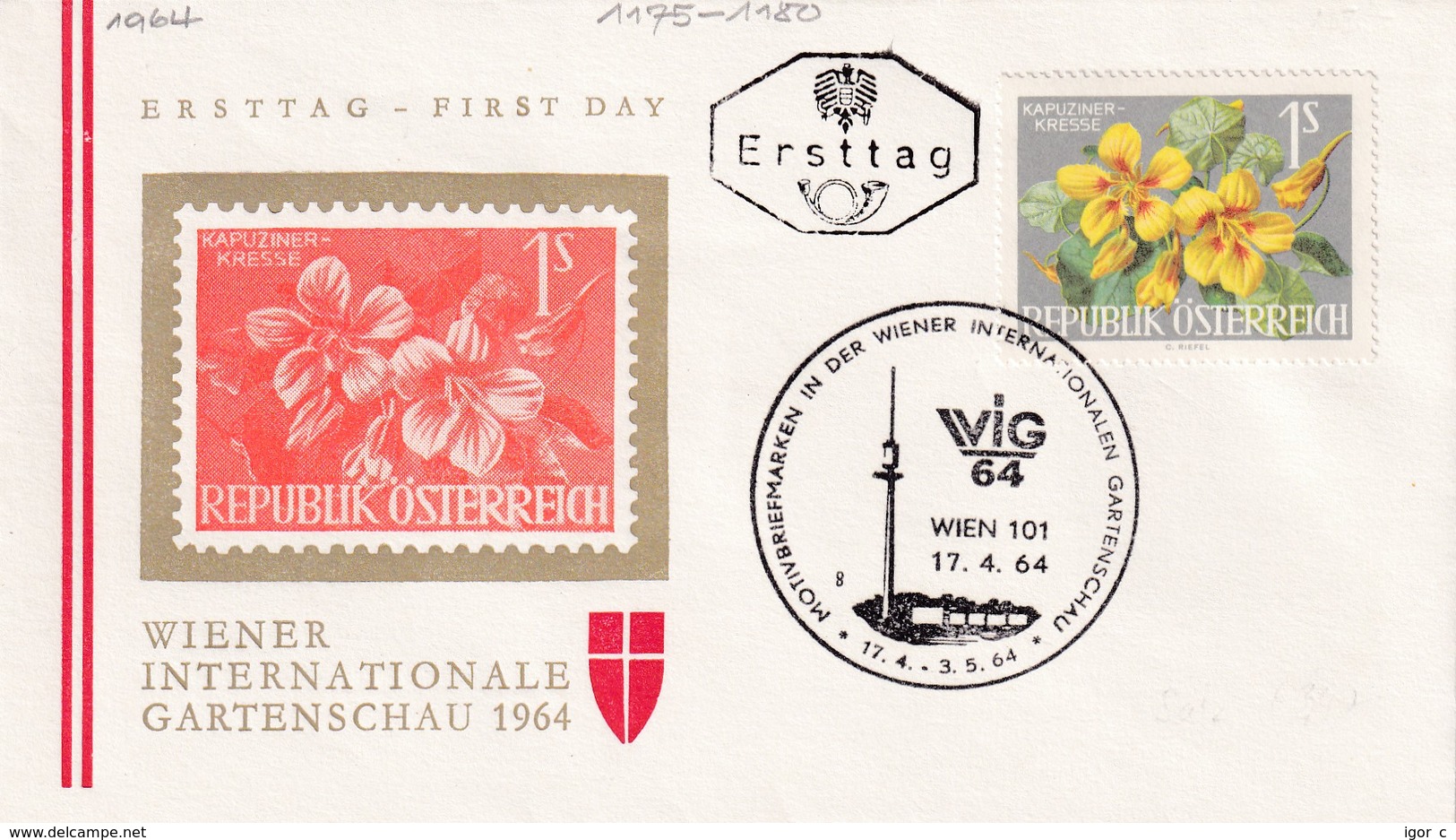 Austria 1964 Cover: Flora Flowers Fleur: WIG 64 Wien Wiener Internatioale Garden Schau; Kapuciner Kresse - Sonstige & Ohne Zuordnung