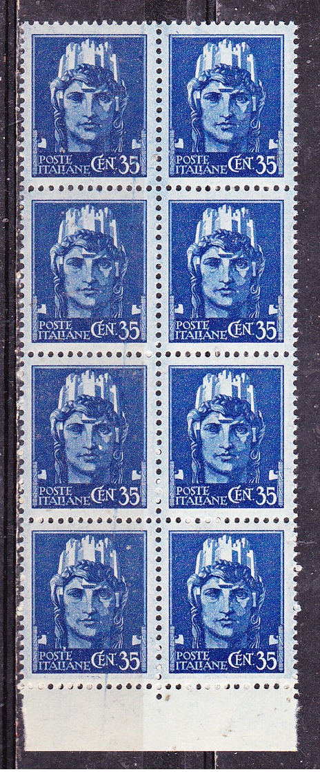 Italia 1944-Luogotenenza Imperiale Con  Fasci Senza Filigrana  Cent 35 Azzurro Blocco   Nuovo MNH** - Nuovi