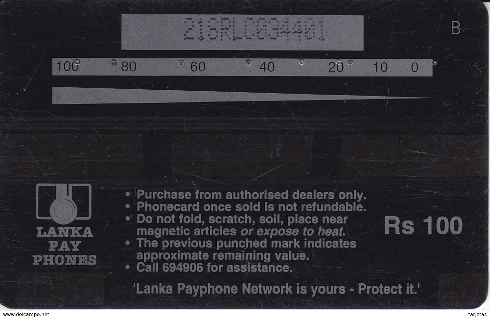 TARJETA DE SRY LANKA DE Rs.100 DE UN CEYLON BLACK ORIOLE (21SRLC) BIRD-PAJARO - Sri Lanka (Ceylon)