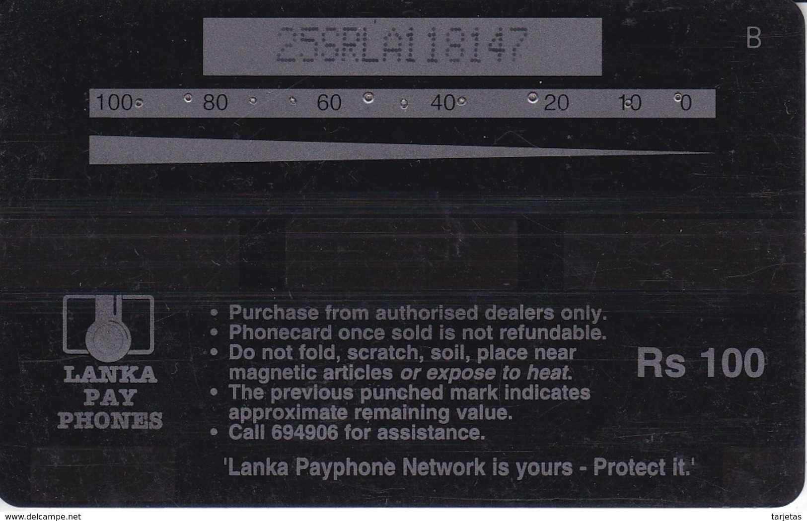 TARJETA DE SRY LANKA DE Rs.100 DE UN CEYLON BLACK ORIOLE (25SRLA) BIRD-PAJARO - Sri Lanka (Ceylon)