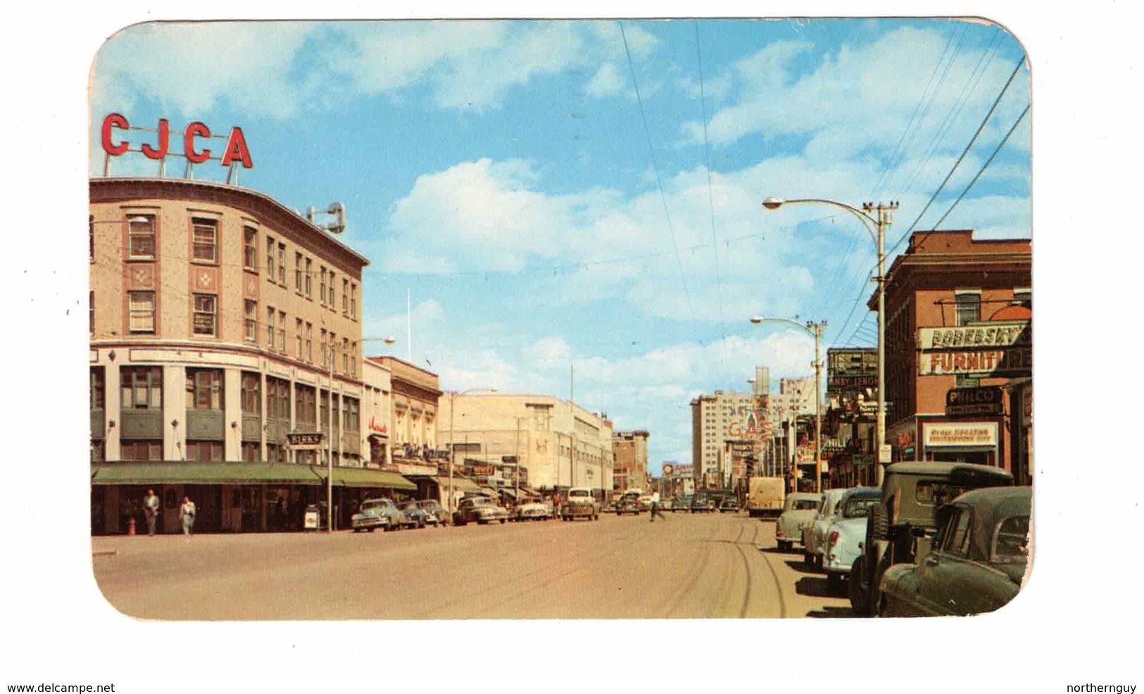 EDMONTON, Alberta, Canada, Jasper Ave, CJCA Radio Sign, Old Cars, 1950's Chrome Postcard - Edmonton