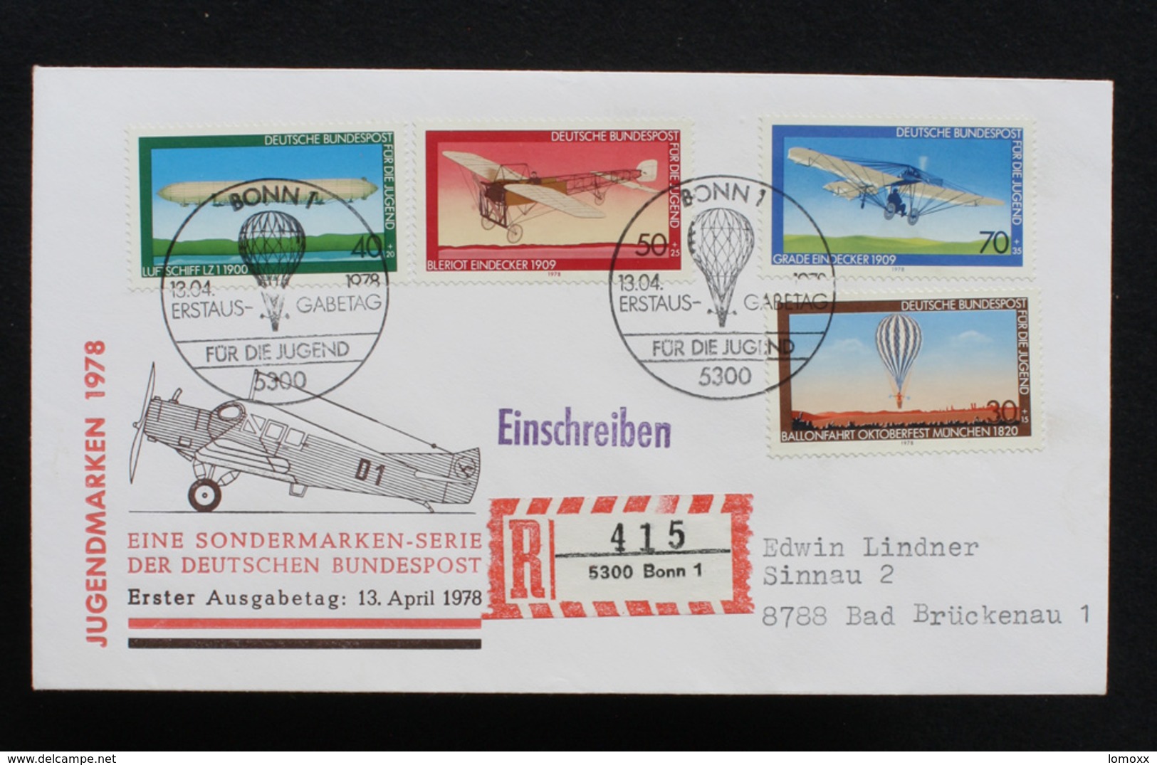 FDC Bund, BRD, Mi.-Nr. 964-967, Ersttagsbrief "Jugendmarken 1978 - Luftfahrt" - Otros & Sin Clasificación