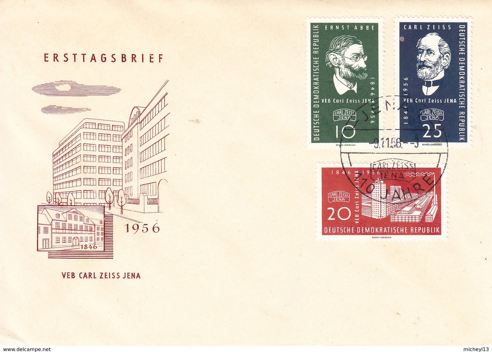 Allemagne De L'Est-Jena-9/11/1956-premier Jour Des Timbres N°Yvert -270/272 - Fotografia