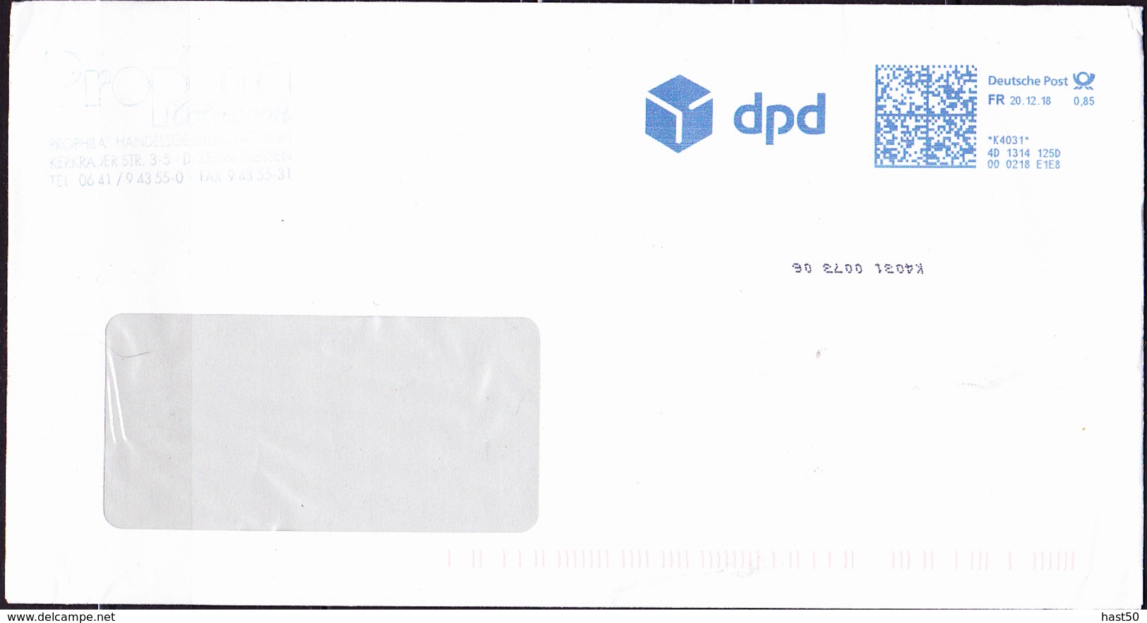 BRD FGR RFA - Postfreistempel Mit Einsatz Dpd Blau Vom 20.12.18 - Franking Machines (EMA)