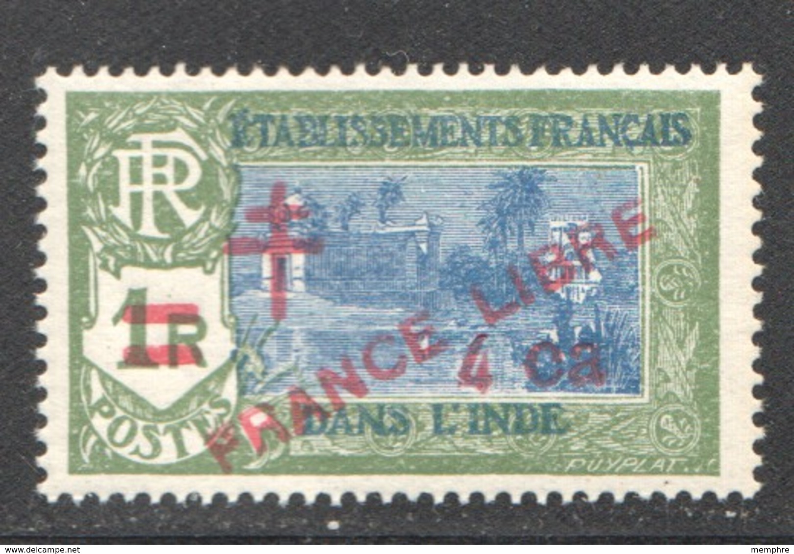 INDE ERREUR Surcharge «Croix De Lorraine Et PRANCE LIBRE» 4 CA SUR 1 R - Maury 250b ** - Unused Stamps