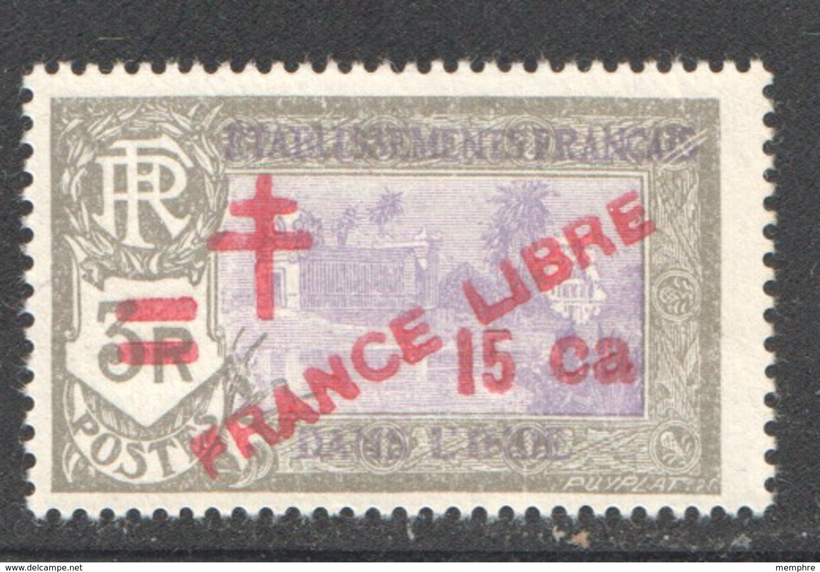 INDE ERREUR Surcharge «Croix De Lorraine Et PRANCE LIBRE» 15 CA SUR 3 R - Maury 254b ** - Ungebraucht