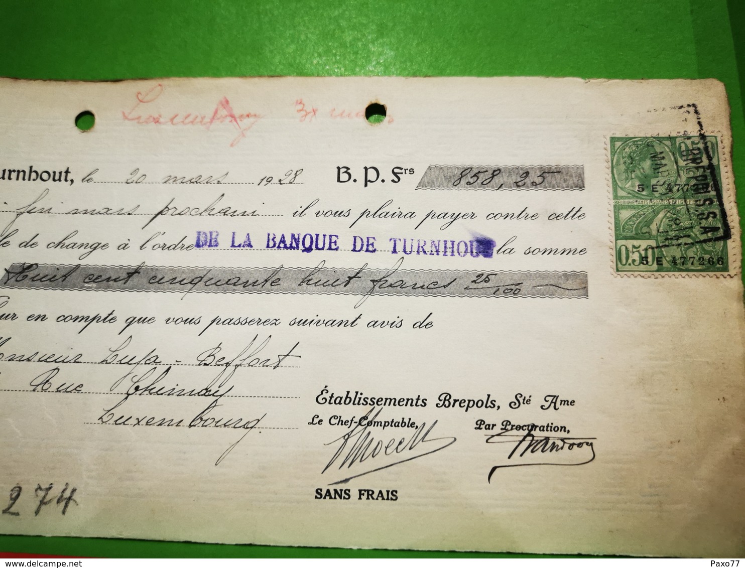 Luxembourg, Timbre Effets De Commerce, 90 Centimes - Revenue Stamps