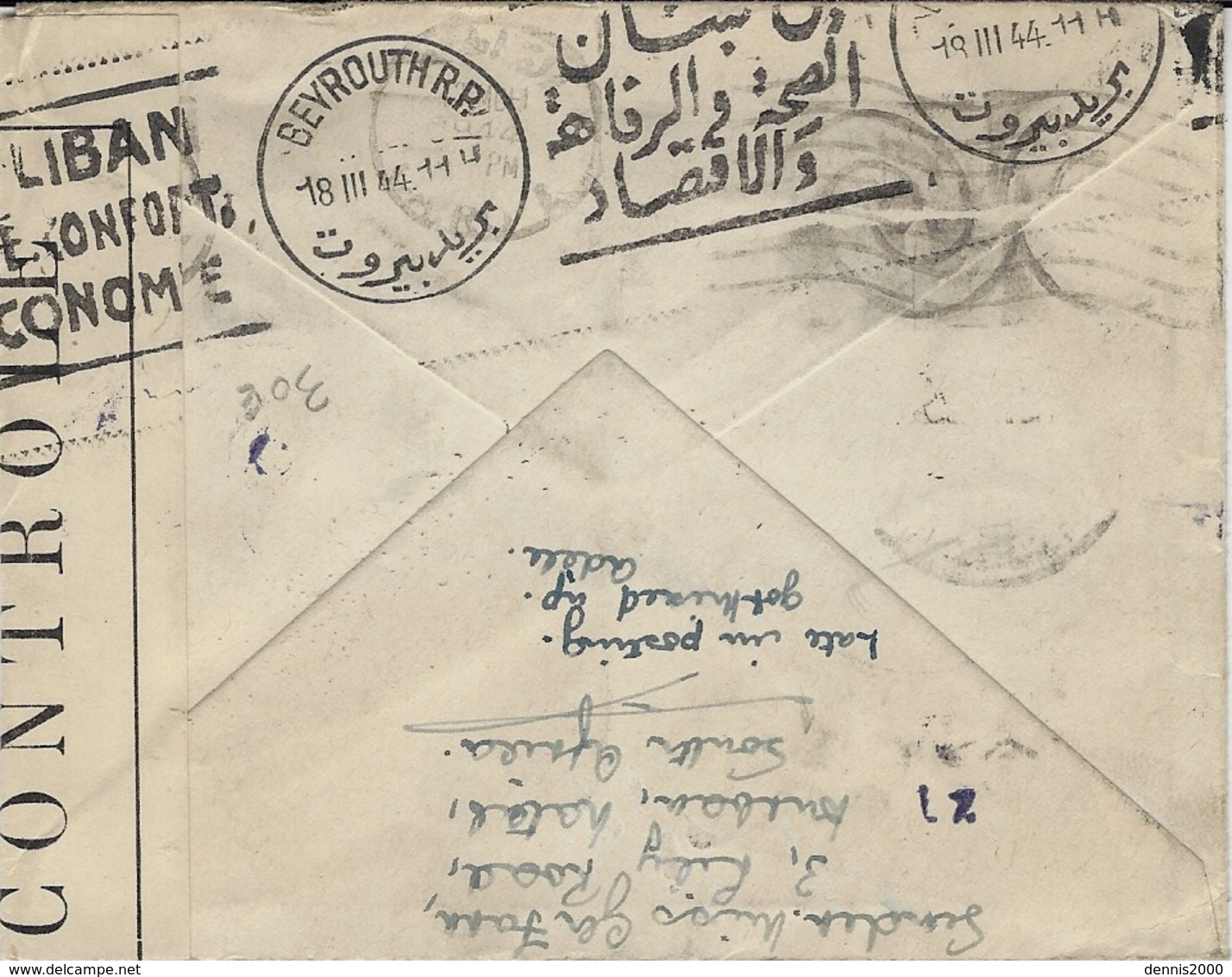 3-3-44 - WWII - Enveloppe De Durban ( Afrique Du Sud) Pour Beyrouth - Censure Française - Guerre De 1939-45