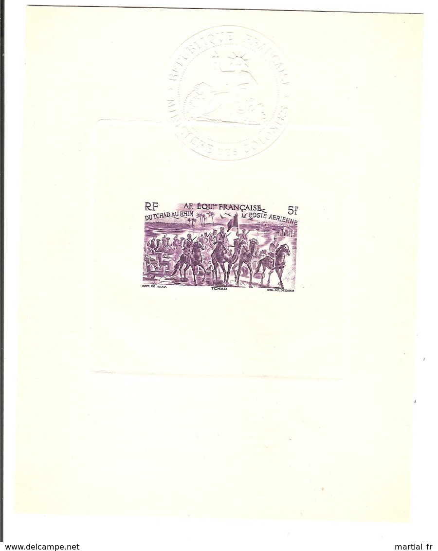 AEF AFRIQUE EQUATORIALE FRANCAISE POSTE AERIENNE 44 CHAMEAU KAMEL TCHAD AU RHIN EPREUVE ARTISTE PROOF ESSAY CHEVAL HORSE - Other & Unclassified