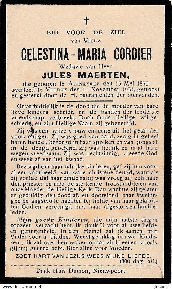 Adinkerke, Veurne, 1934, Celestina Cordier, Maerten - Andachtsbilder