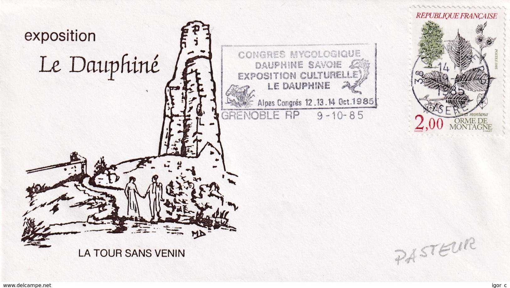 France 1985 Cover: Mushrooms; Pilze Fungi: Congress Mycologique Grenoble: Dolphins; Plants TreesUlmus Montana - Pilze