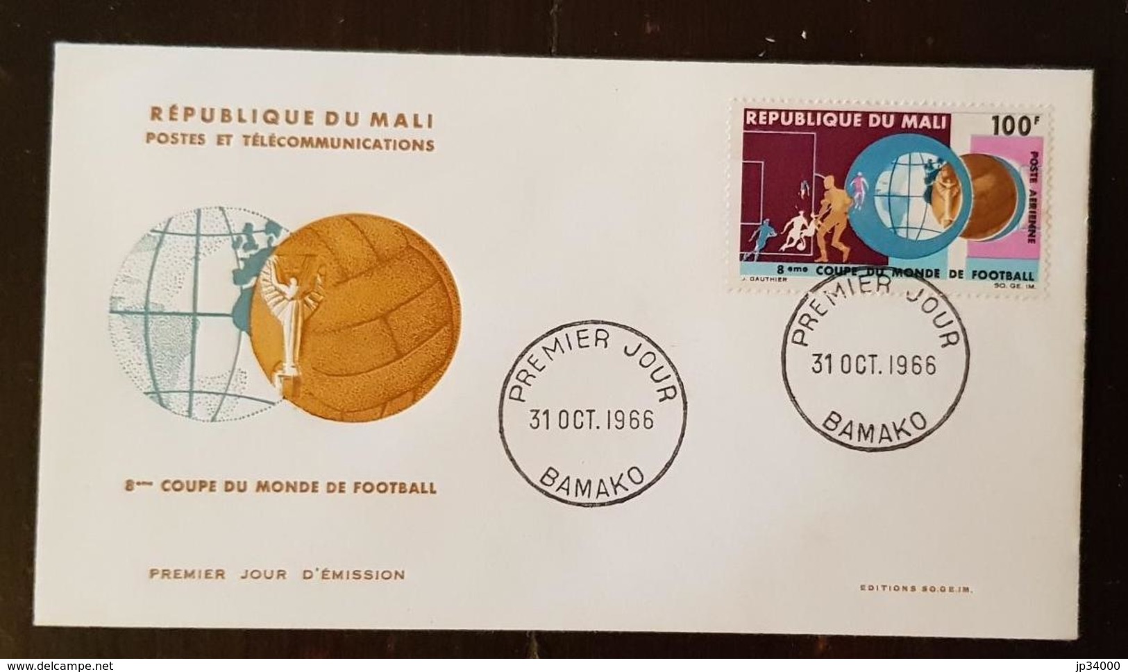 MALI Football, Coupe Du Monde LONDRES 1966. Yvert Yvert PA 38, FDC, Enveloppe 1er Jour - 1966 – Angleterre