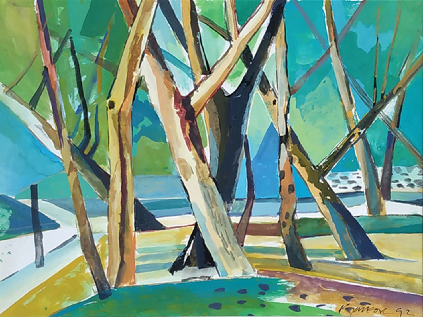 "Trees" 8" X 12" Tempera On Paper 1992 By 	 ANG, Kiukok - Olii