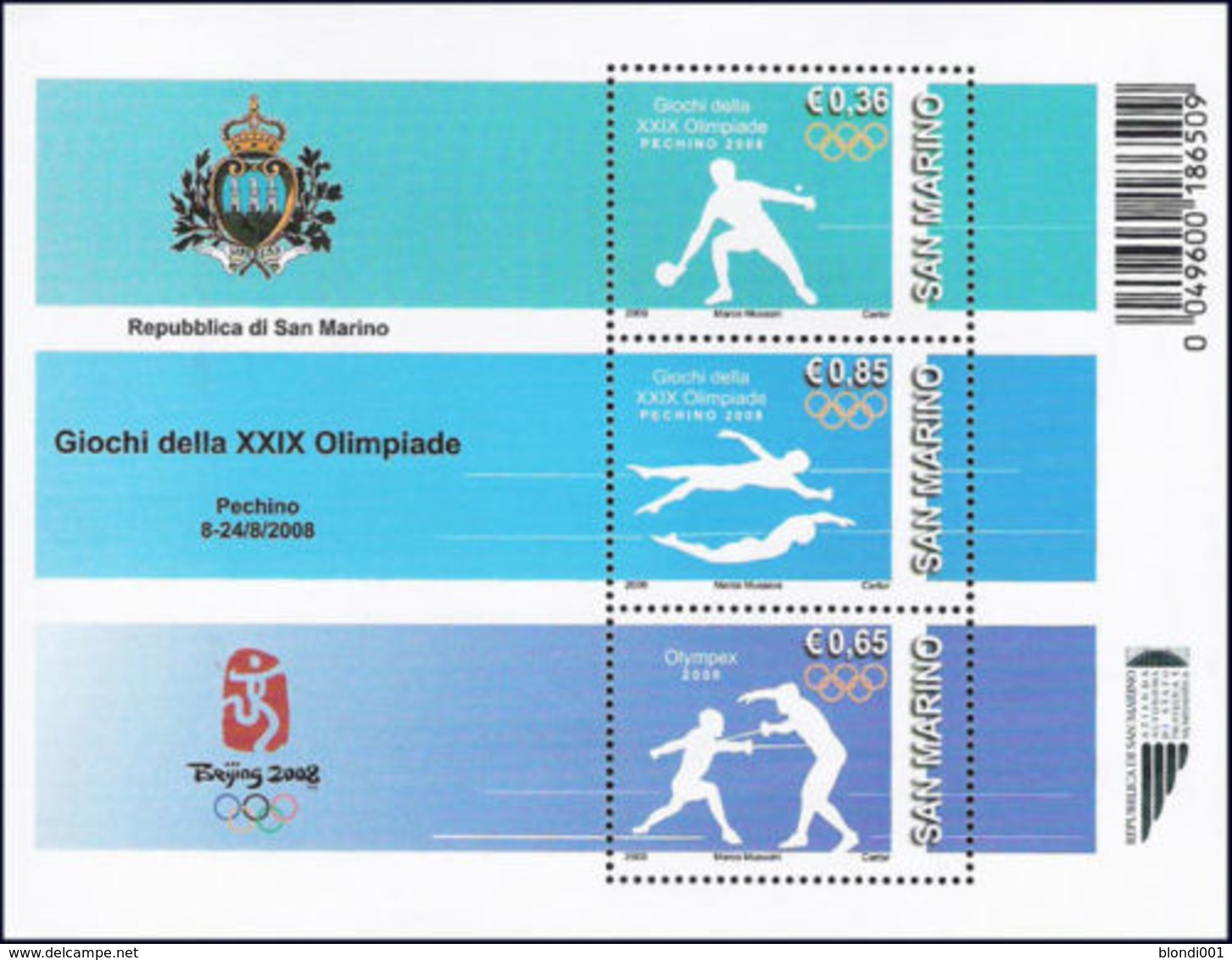 Olympics 2008 - Fencing - SAN MARINO - S/S MNH - Ete 2008: Pékin