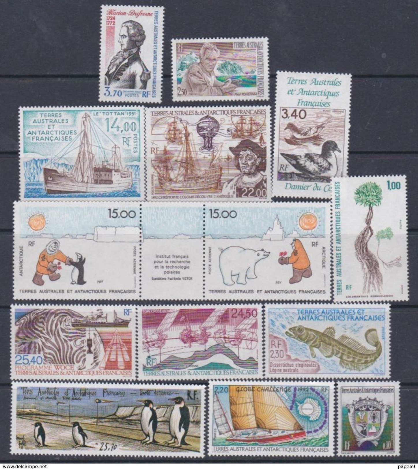 TAAF Année Complète 1992 Timbres-poste N° 163 / 70 Poste-aérienne N° 120A / 24  Sans Charnière, TB - Volledig Jaar