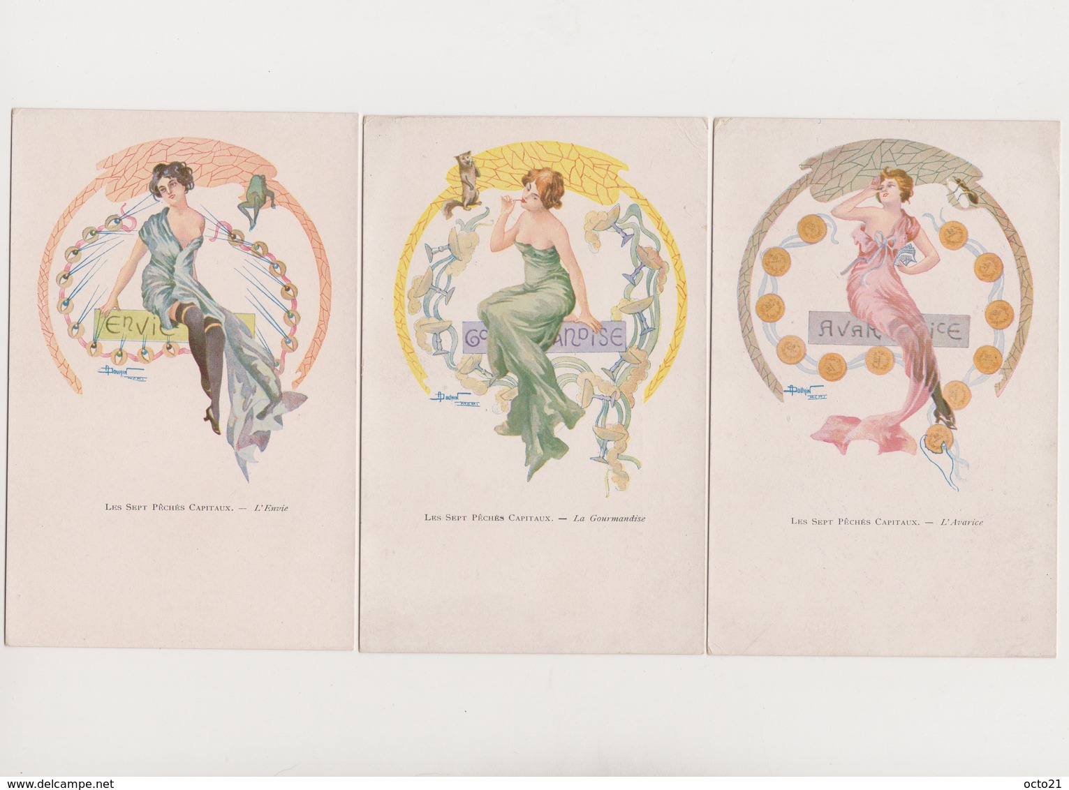 7cpa .A.Douhin .7 Pêchés Capitaux.Femmes Style Art Nouveau (orgueil,luxure,envie,avarice,gourmandise,paresse,colère - Autres & Non Classés