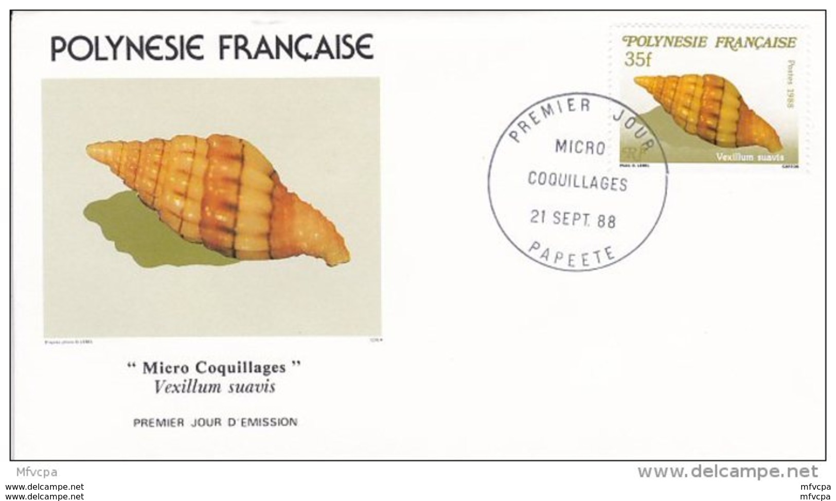 L4O217 POLYNESIE FRANCAISE 1988 Micro Coquillages FDC Vexillium Suavis 35f Papeete 21 09 1988 / Envel.  Illus. - Coquillages