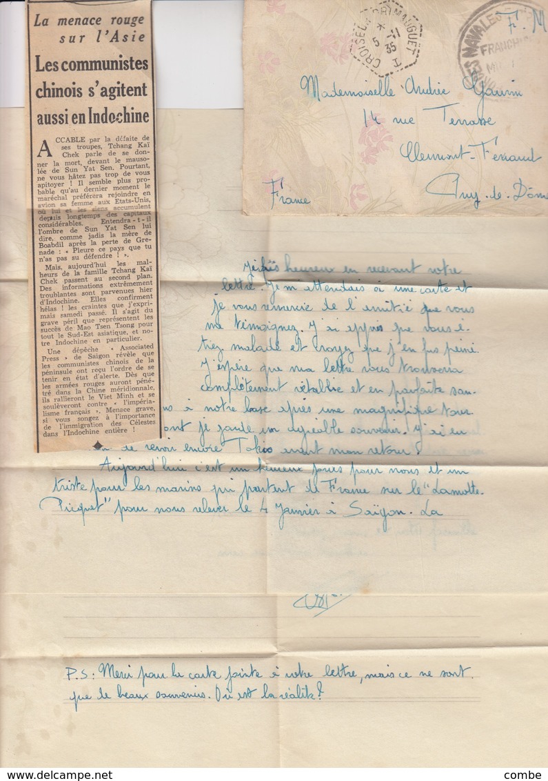 MAO CHINE ARMEE ROUGE. LETTRE. CROISEUR PRIMAUGUET. SHANGHAI 2 NOV 35. FORCES NAVALES EXTREME-ORIENT / 2 - Guerre D'Indochine / Viêt-Nam