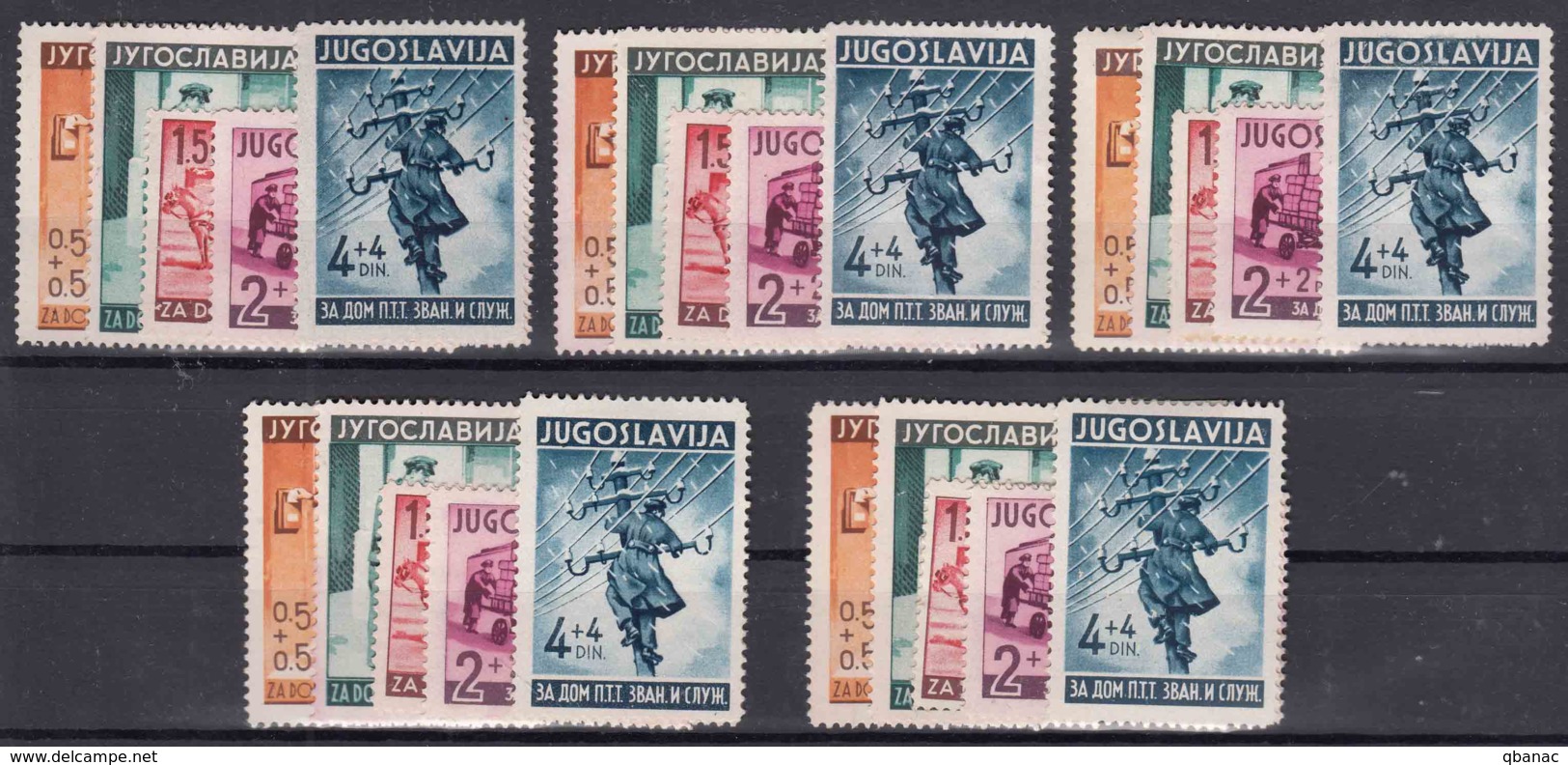 Yugoslavia Kingdom 1940 Postal Workers Mi#408-412 Five Sets, MNG - Unused Stamps