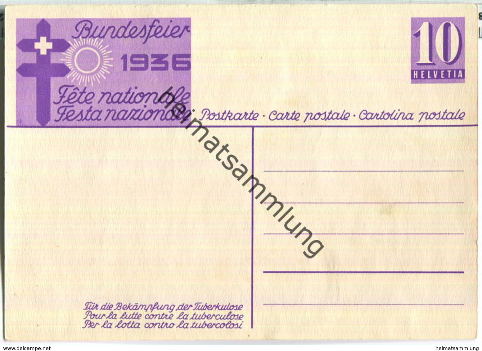 Bundesfeier-Postkarte 1936 - 10 Cts - E. Hermes Schwörender Senn - Zugunsten Der Tuberkulosebekämpfung - Interi Postali