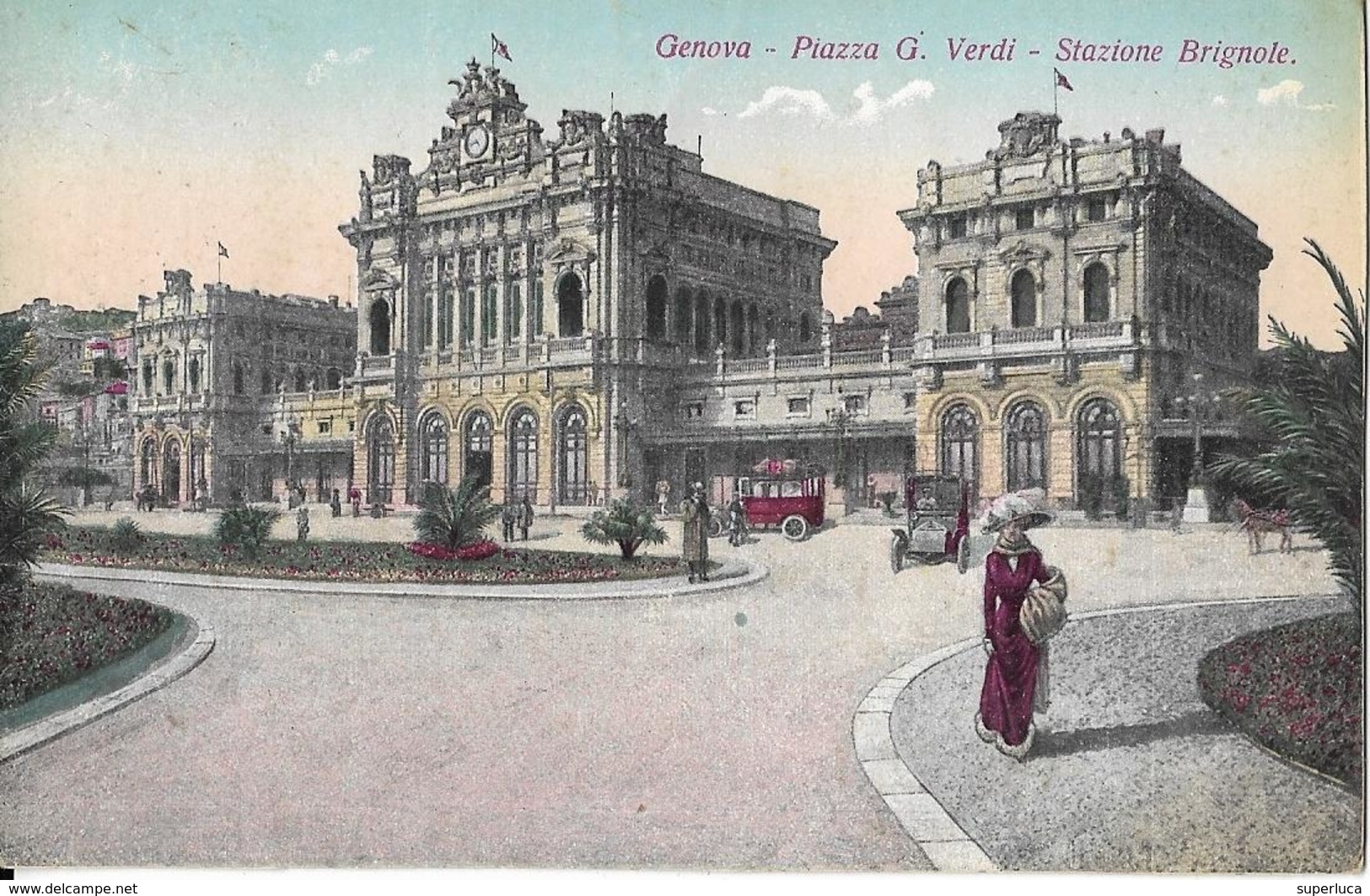 7-GENOVA-PIAZZA G.VERDI-STAZIONE BRIGNOLE(CARD ILLUSTRATA) - Gares - Sans Trains