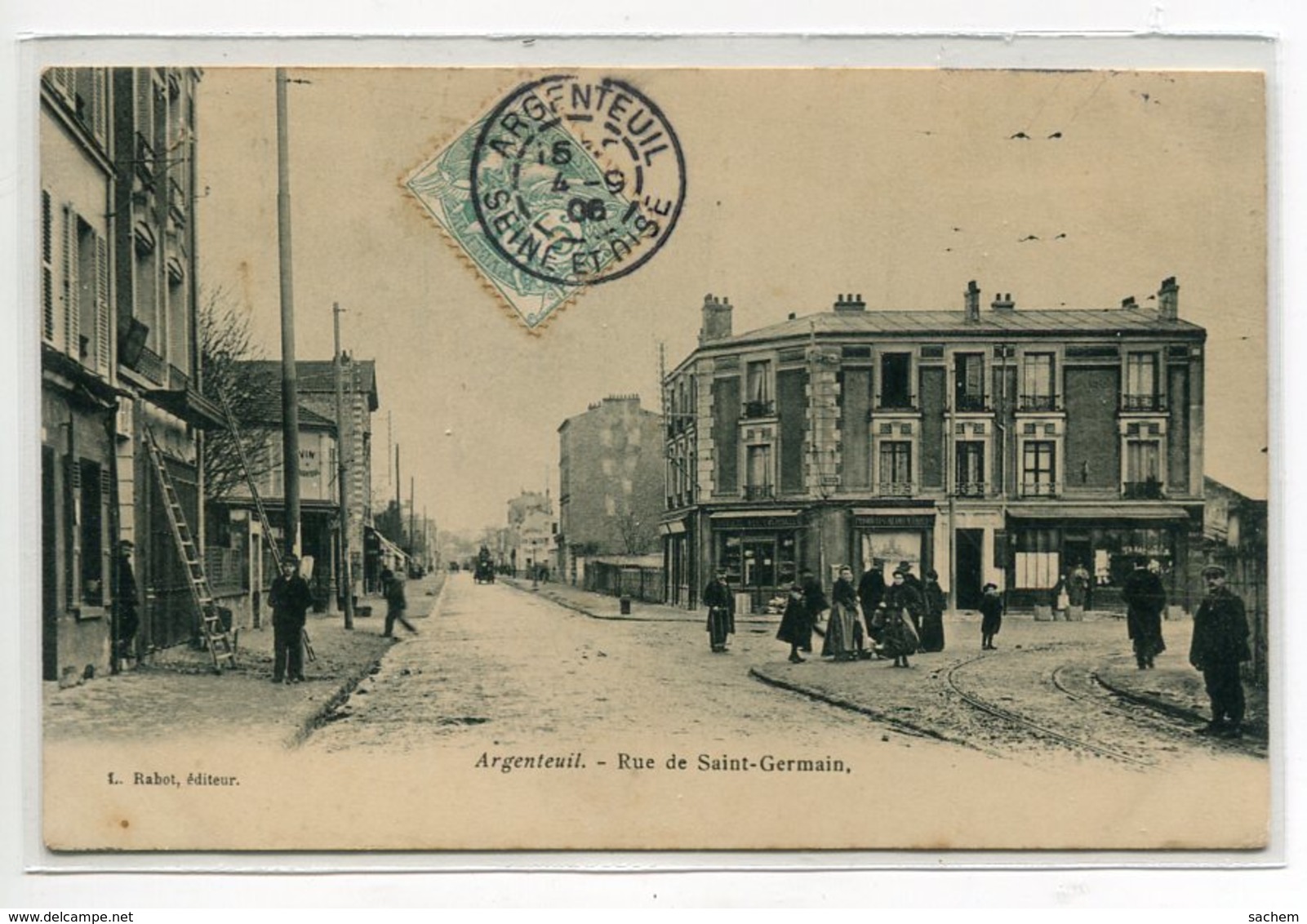 95 ARGENTEUIL Rue De Saint Germain Jolie Animation Sur La Place 1906 Timbrée - Edit Rabot     D19 2019 - Argenteuil