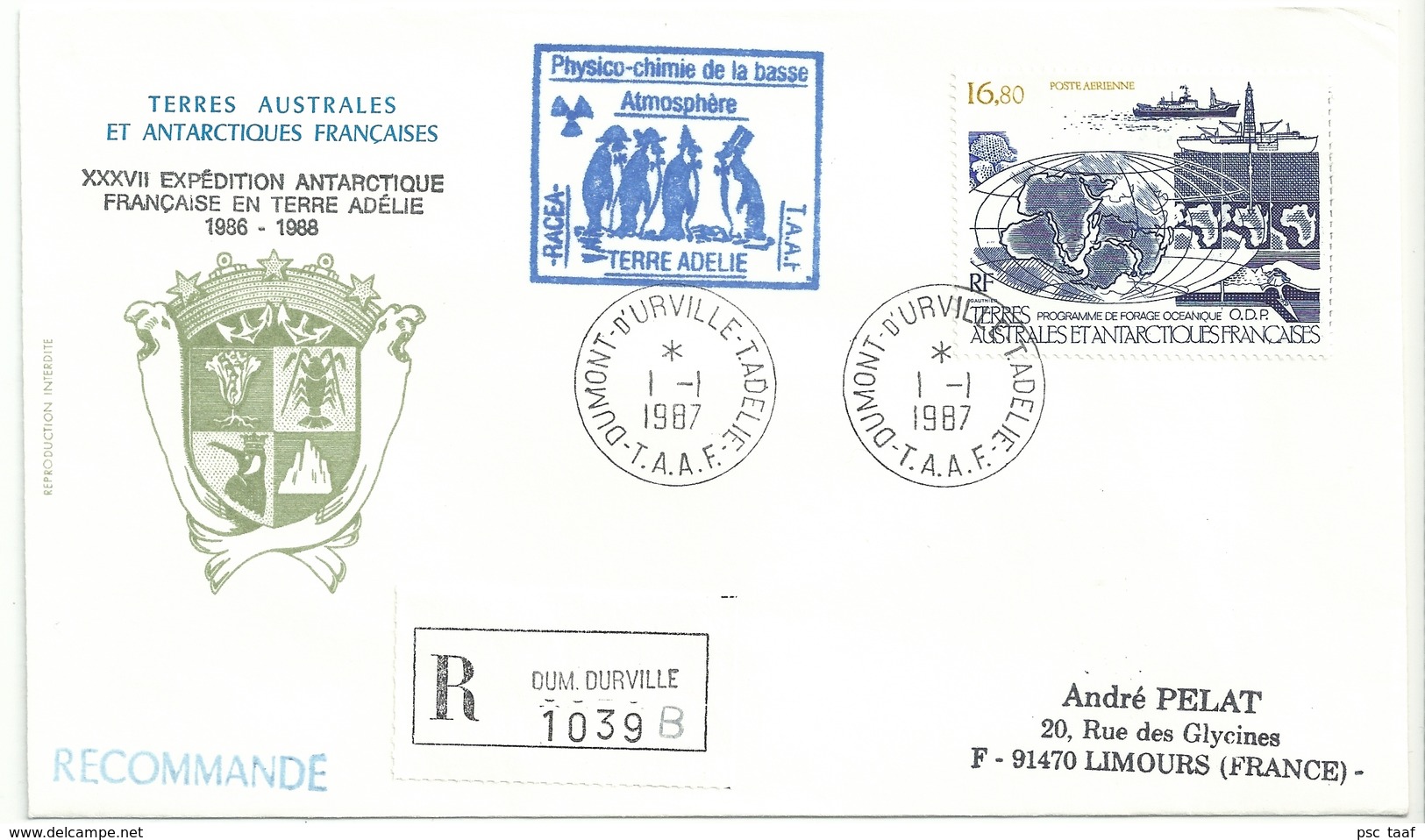YT PA 98 Programme De Forage Océanique - Recommandé De Dumont D'Urville - Terre Adélie - 01/01/1987 - Lettres & Documents