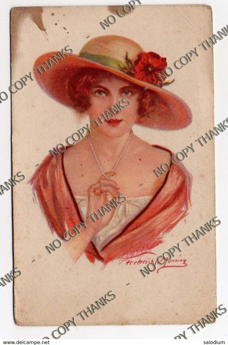 Illustratore - Arte Pittura - Donna Woman Ragazza Girl Cappello Hat . Moda - Frederick Manning - Collana Perla Pearl - Maurice