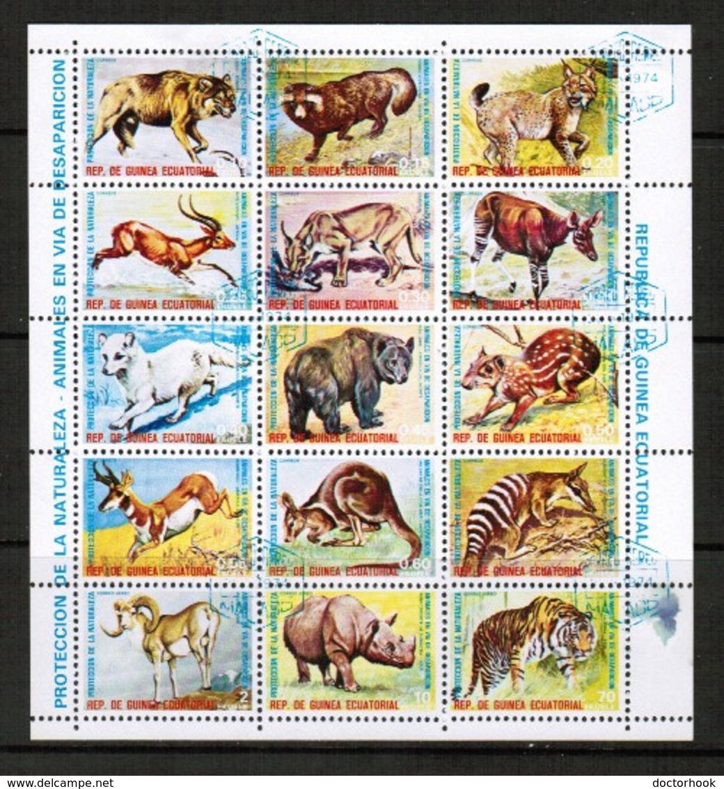 EQUATORIAL GUINEA  Scott # UNLISTED 1974 USED WILD ANIMALS Sheet Of 15 (SS-519) - Equatorial Guinea