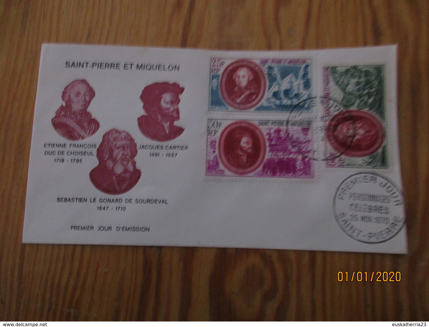 Enveloppe 1er Jour Saint-Pierre Et Miquelon Personnages Célèbres 1970 - FDC