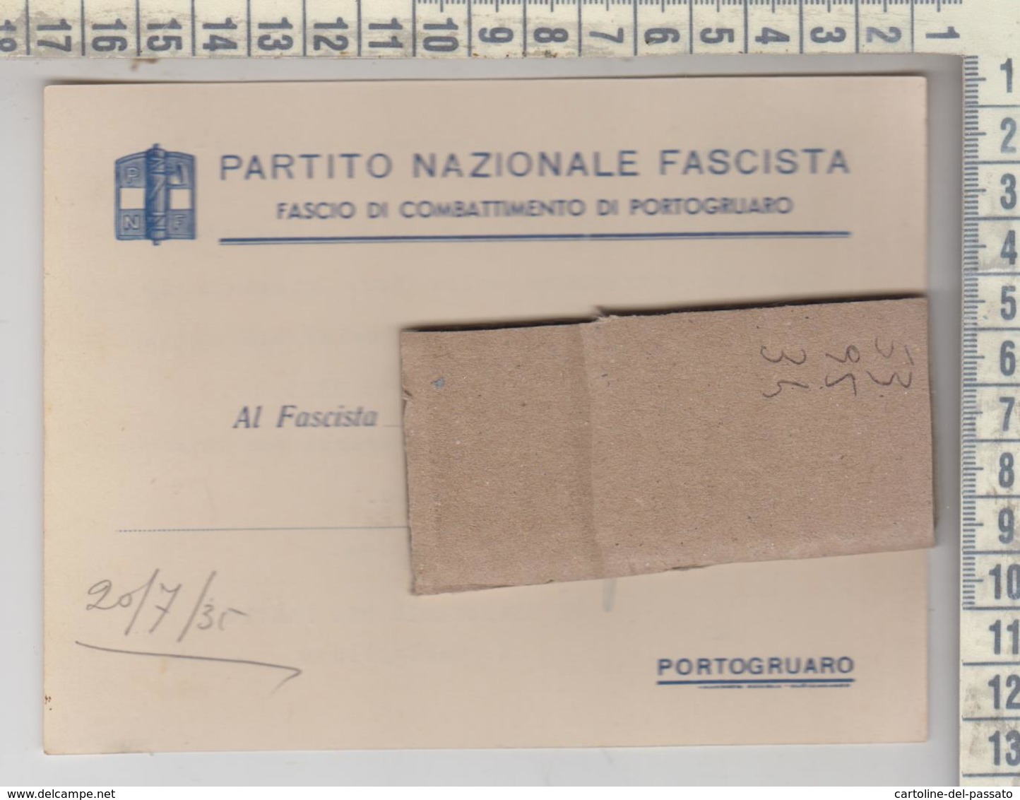 PORTOGRUARO VENEZIA PARTITO NAZIONALE FASCISTA FASCIO DI COMBATTIMENTO 1935 - Venezia (Venice)