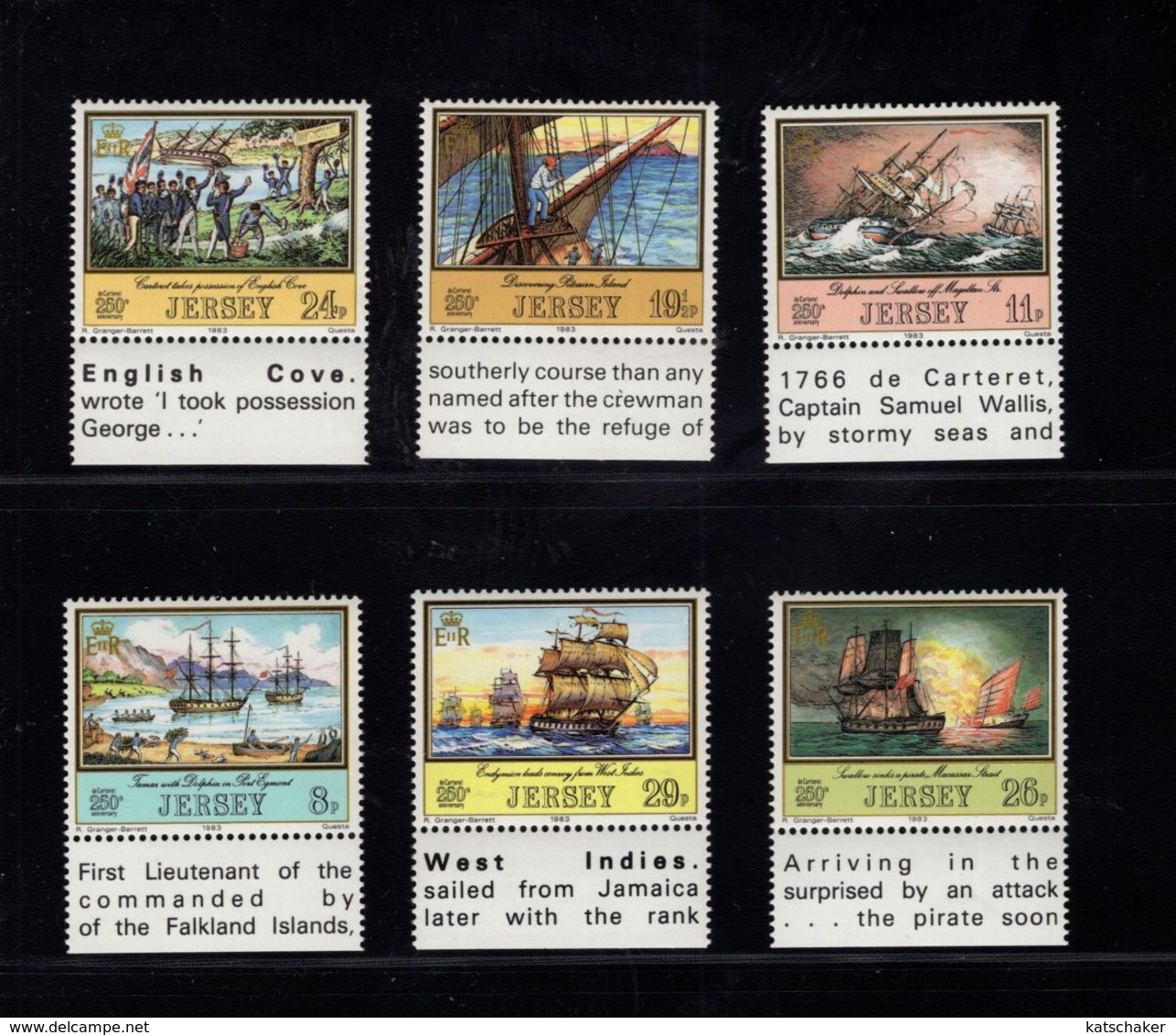 905916841 1983  SCOTT  300 305 POSTFRIS MINT NEVER HINGED EINWANDFREI (XX) 250TH BIRTHDAY OF CAPT. PHILIPPE DE CARTERET - Jersey