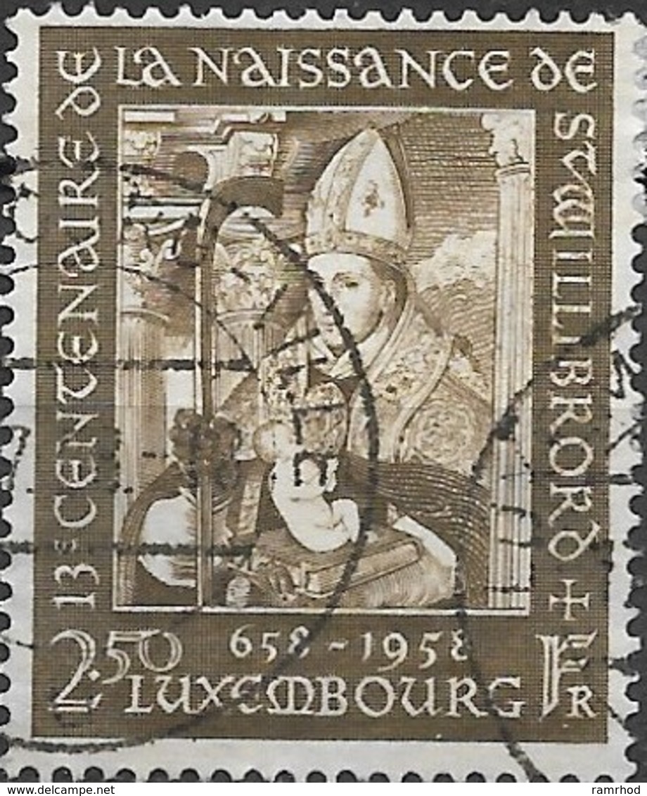 LUXEMBOURG 1958 1300th Birth Anniversary Of St Willibrord - 2f50 St. Willibrord Holding Child (after Puseel) FU - Usati