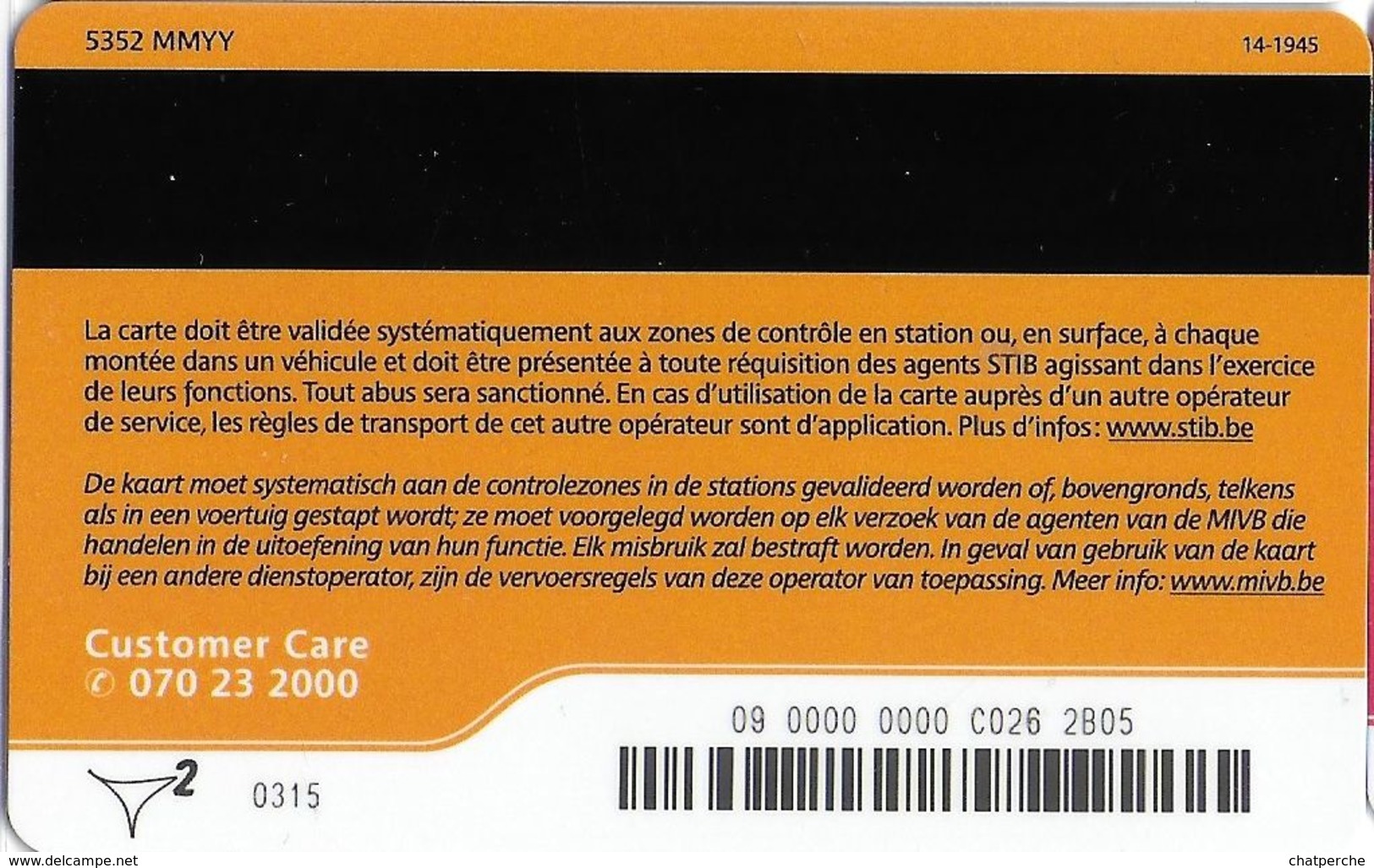 TICKET BILLET TRANSPORT AUTOBUS TRAMWAY METRO METRO BUS BRUXELLES BELGIQUE  MOBIB - Altri & Non Classificati