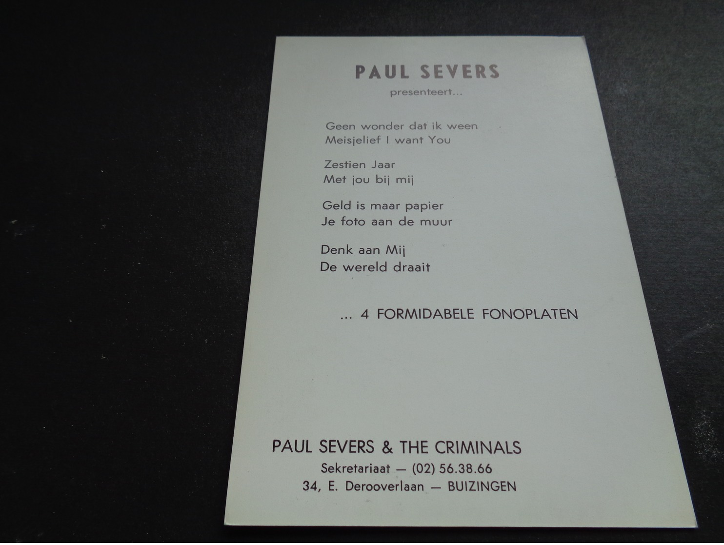 Artiste ( 706 )  Artiest Zangeres  Zanger ( Geen Postkaart ) :  Paul Severs - Chanteurs & Musiciens