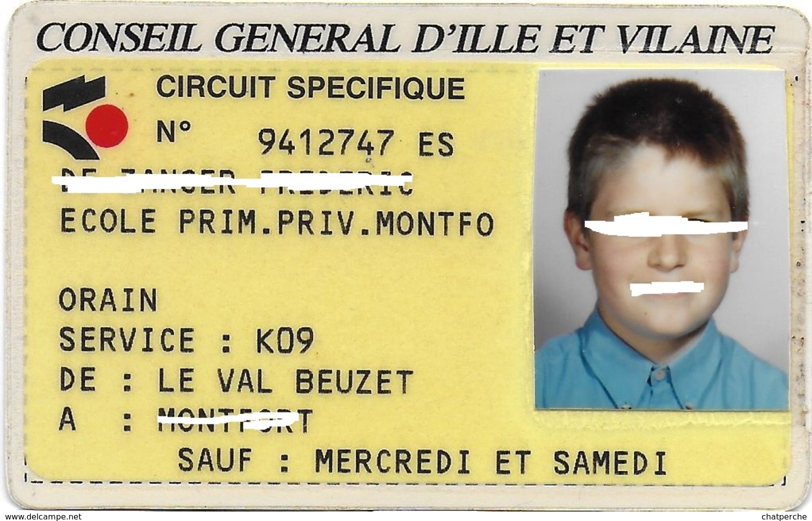 TICKET BILLET TRANSPORT AUTOBUS CARTE CIRCUIT SPÉCIFIQUE  CONSEIL GÉNÉRAL ILLE ET VILAINE - Autres & Non Classés