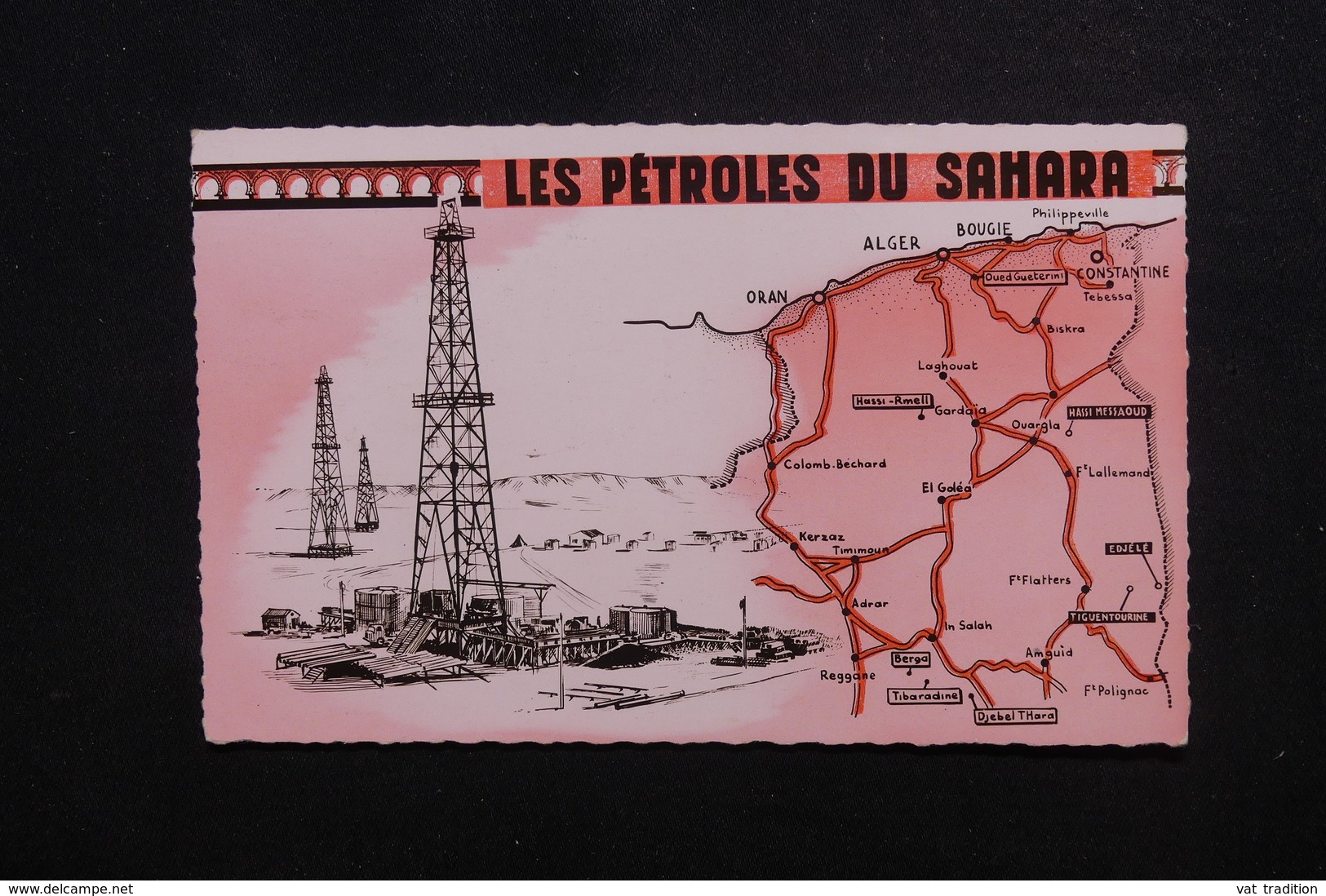 ALGÉRIE - Carte Commerciale ( Pétrole Du Sahara ) Pour La France , Affranchissement Moissonneuses Surchargé EA - L 49755 - Algeria (1962-...)