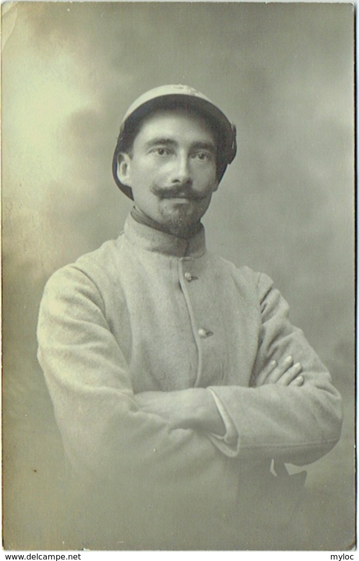 Carte Photo. Militaria. Soldat Avec Moustache Et Casque. Foto Boisdon, Paris. - War, Military