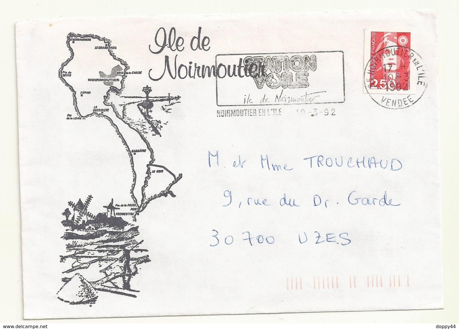 MARIANNE DU BICENTENAIRE N° 2720 émis En Carnet SUR ENVELOPPE + FLAMME NOIRMOUTIER STATION VOILE - 1989-1996 Marianna Del Bicentenario