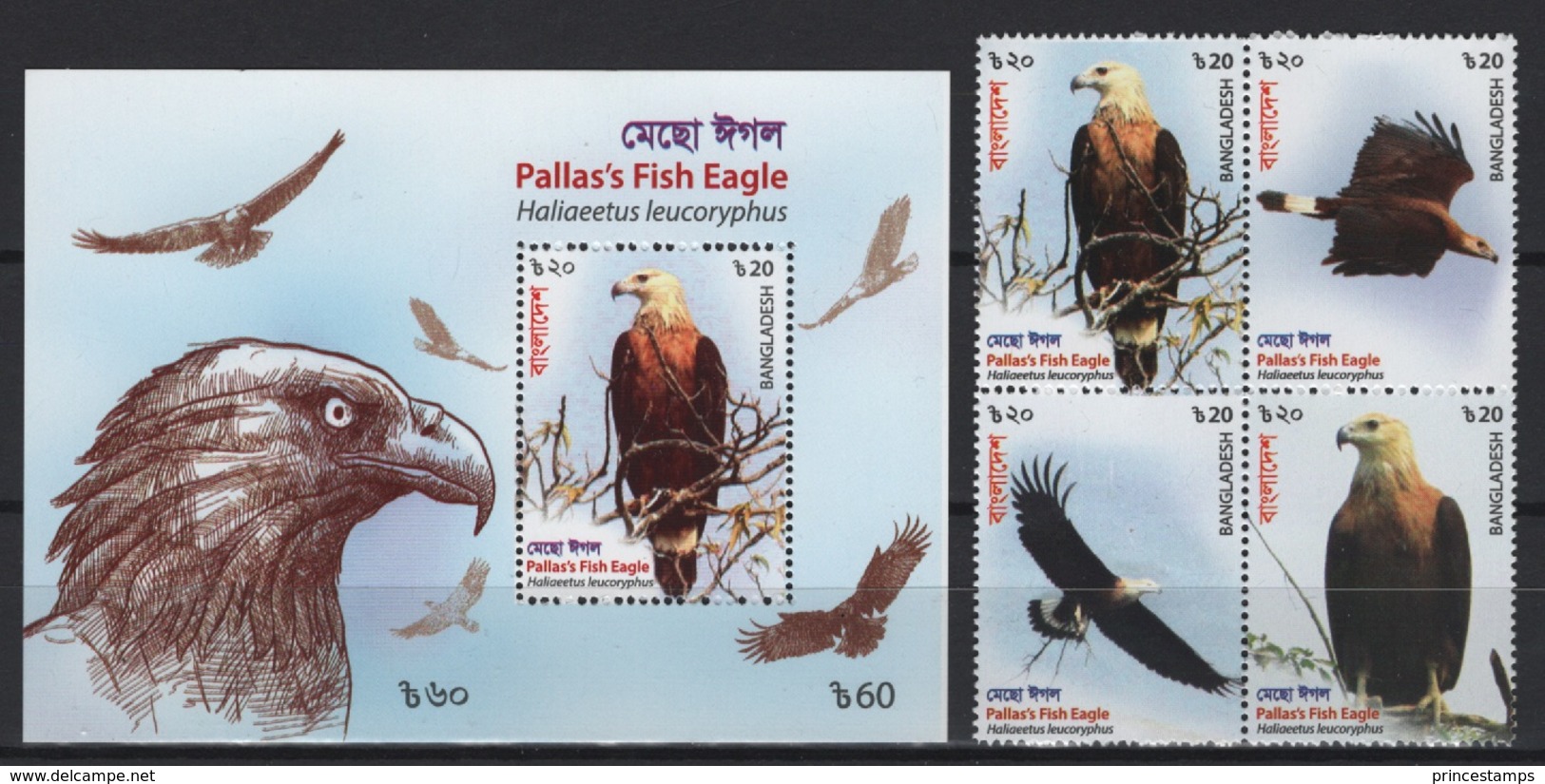 Bangladesh (2018)  Yv. 1161/64 + Bf. 87 /  Aigle - Eagle - Birds Of Prey - Oiseaux - Vogel - Aquile & Rapaci Diurni