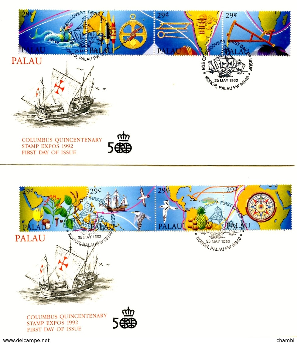 2 FDC De Palau De 1992 Christopher Columbus Discovery América Colon Colomb Colombo - Palau