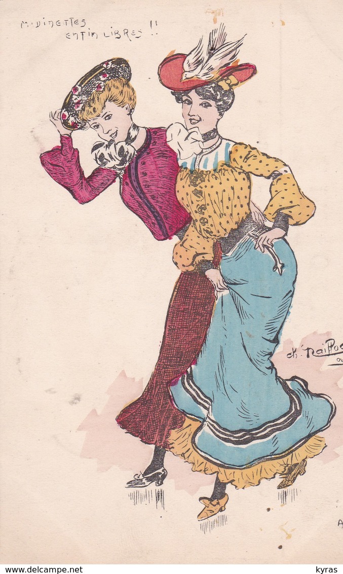 Illust . Ch. NAILLOD . ( 2 Jeunes Femmes En Tenue 1900 ) Midinettes Enfin Libres !! - Naillod