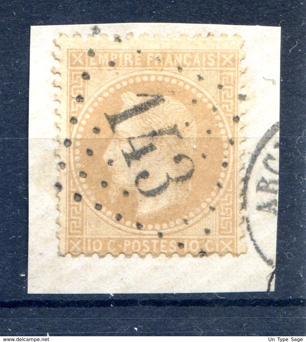 France N°28 OBL Sur Fragment - GC 143 (Arcy Sur Cuse) - (F518) - 1863-1870 Napoleon III Gelauwerd