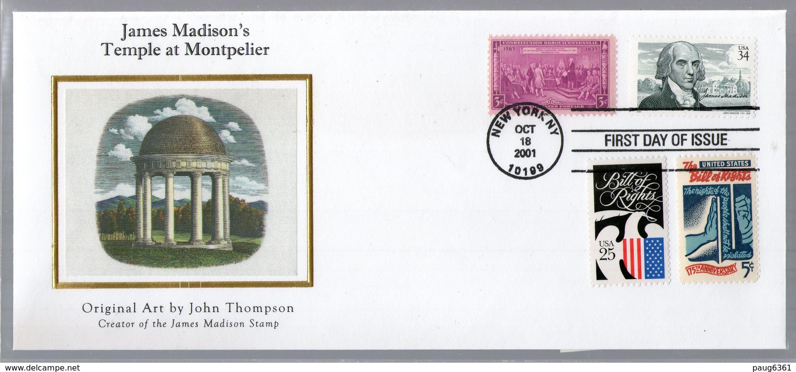 USA 2001 FDC JAMES MADISON'S TEMPLE AT MONTPELIER  YVERT N°  NEUF MNH** - 2001-2010