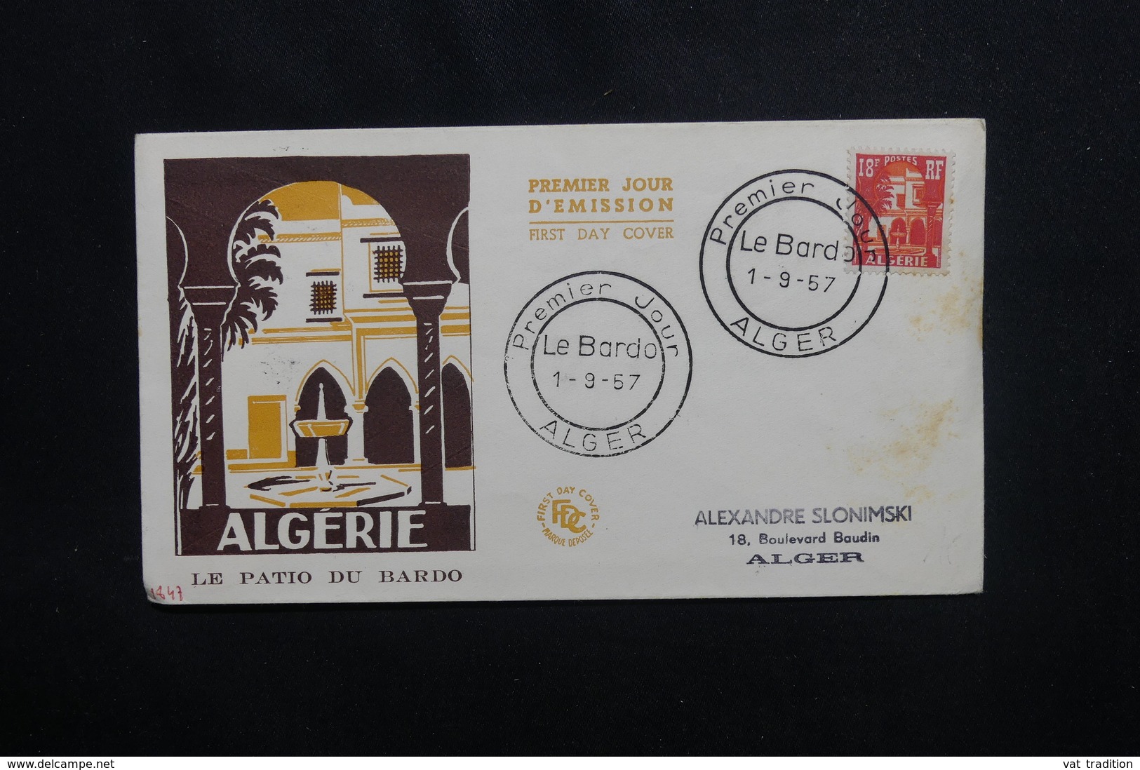 ALGÉRIE - Enveloppe FDC En 1957 - Le Bardo - L 49807 - FDC