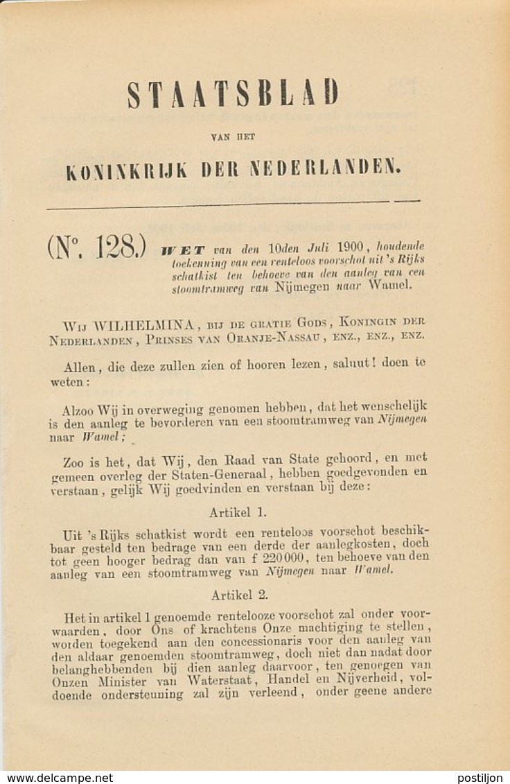 Staatsblad 1900 : Spoorlijn Nijmegen - Wamel - Historische Documenten