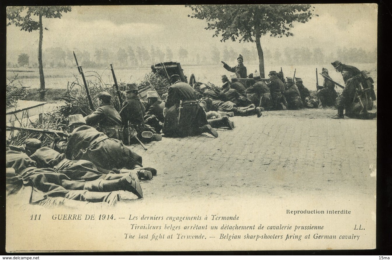 Termonde Les Derniers Engagements Tirailleurs Belges Arrêtant Un Détachement De Cavalerie Prussienne Très Animée Guerre - Altri & Non Classificati