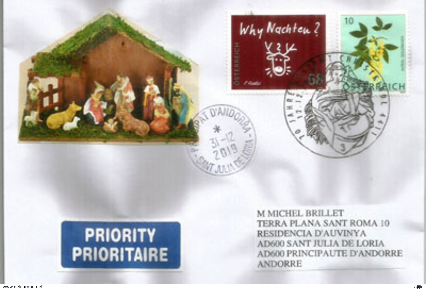 AUTRICHE. Bureau De Poste Noël.Christkindl Post Office.Postamt Christkindl Oberösterreich Letter 2019,sent To Andorra - Natale